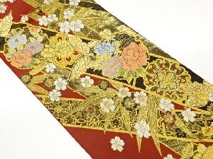 紙布金糸蝶に笹・花々・華紋模様織出し袋帯